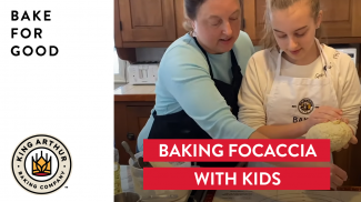 Amy and Grace prepping focaccia dough