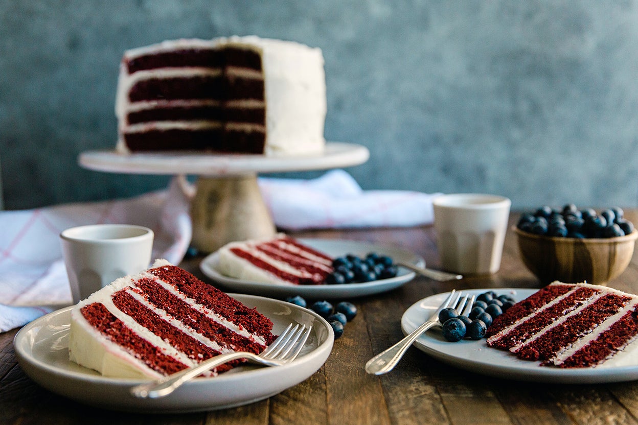 Red White And Blue Cake with a No-Bake Cheesecake Layer - Moore or Less  Cooking