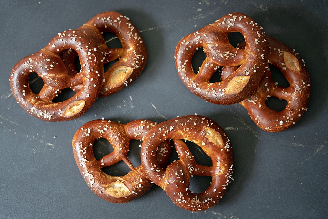 An experiment in pretzel rolls. Lye on left, baking soda on the