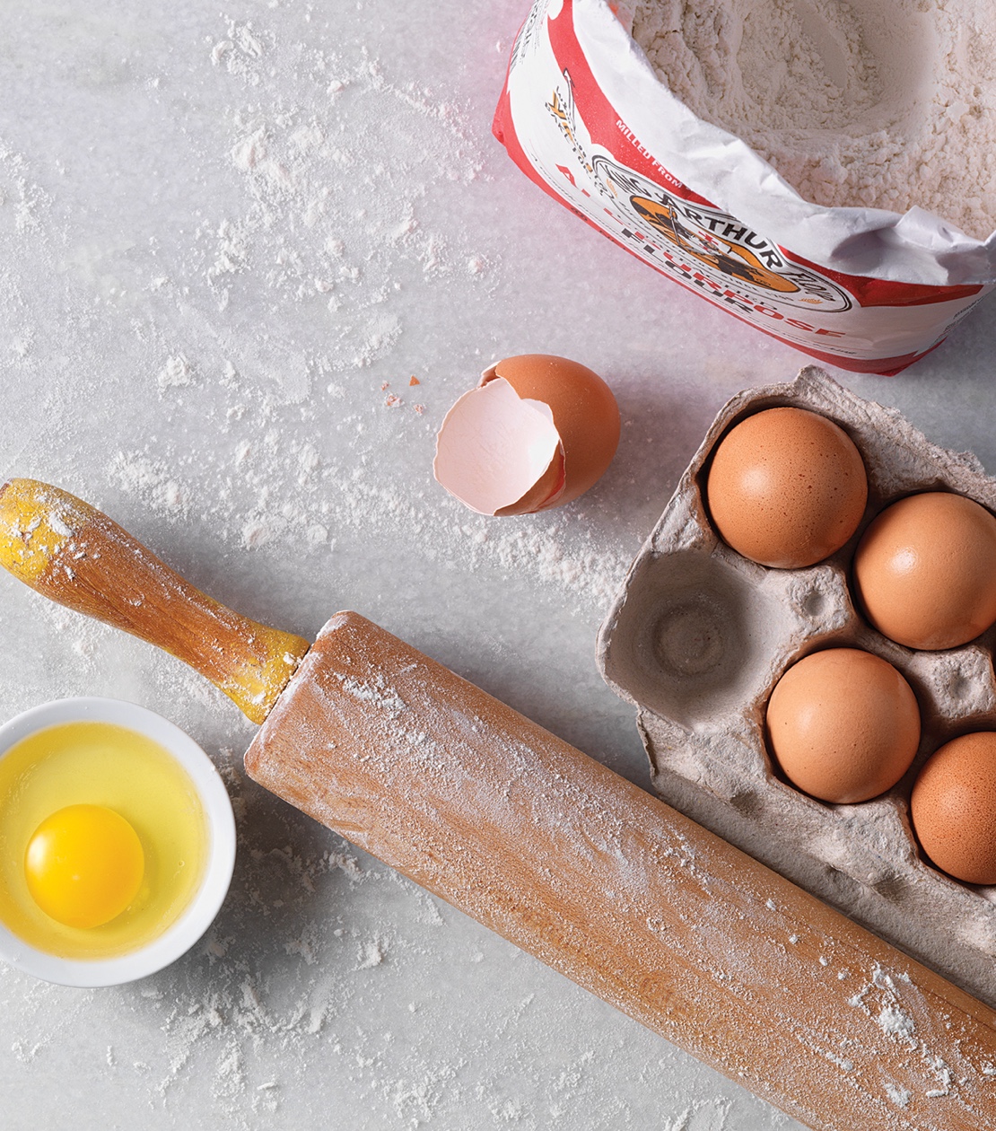 Flour, eggs, and a rolling pin