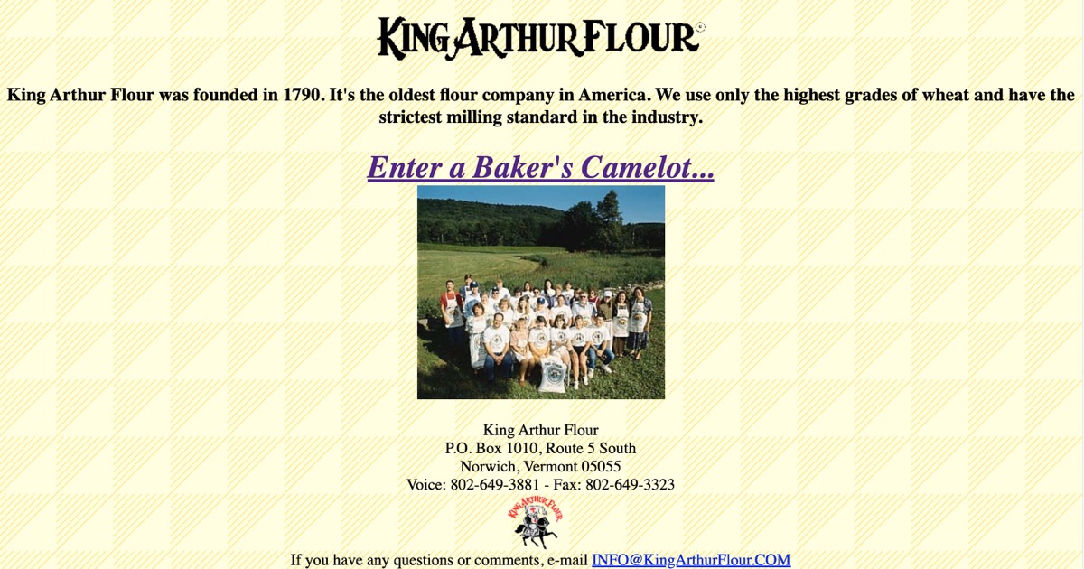 King Arthur Internet home page, 1996