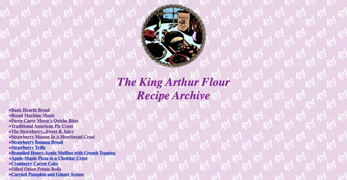 King Arthur online recipe site home page, 1996
