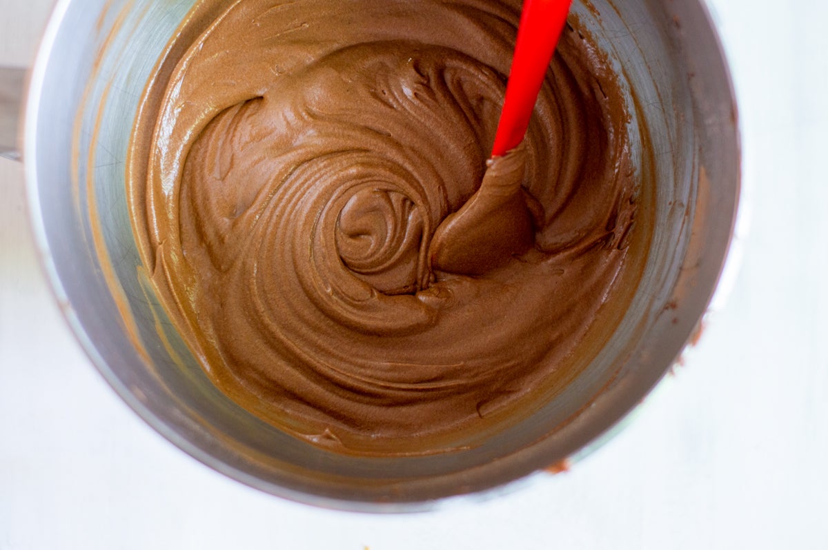 Chocolate Cassata batter in mixing bowl