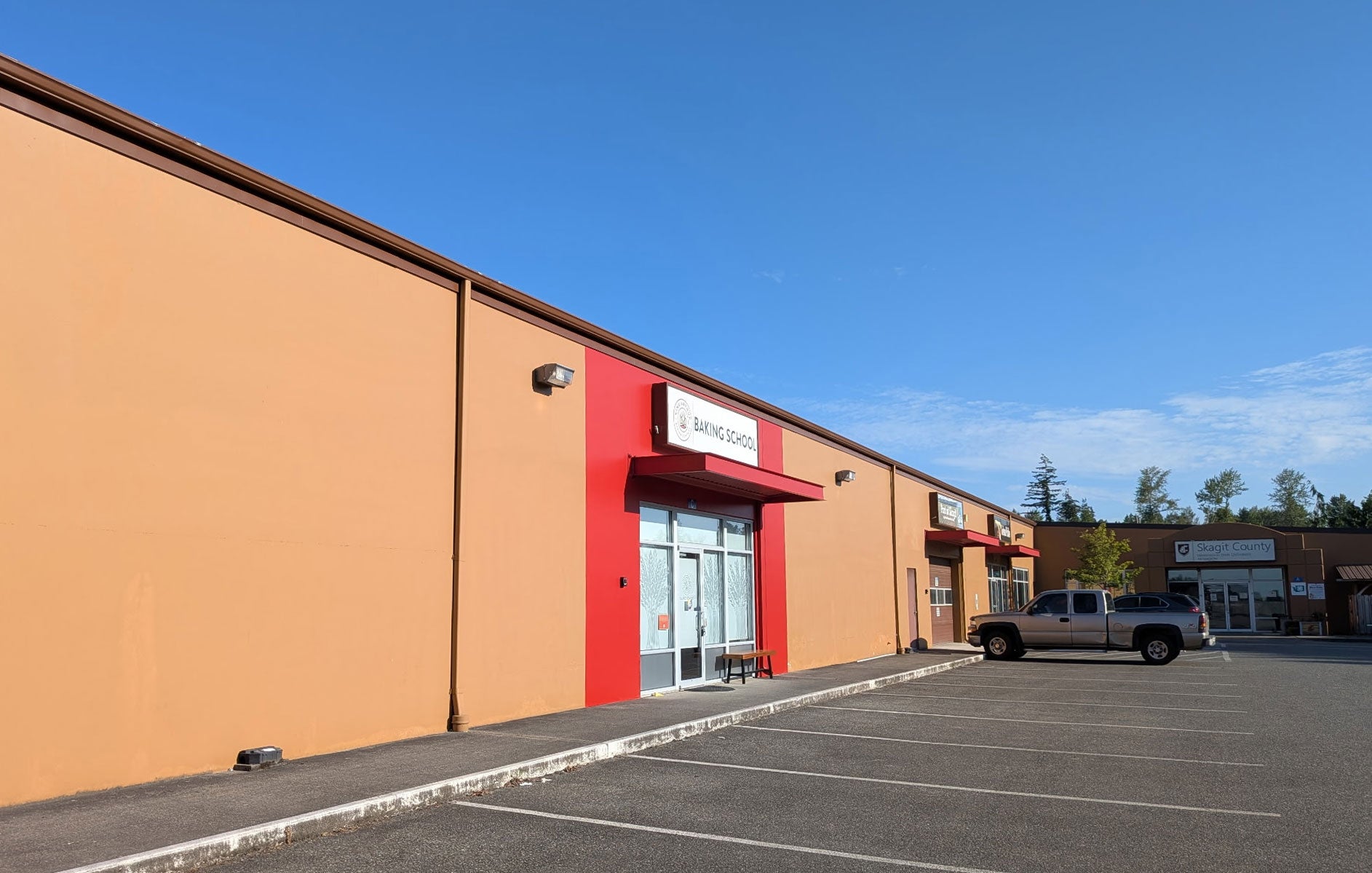 View of the front of the King Arthur Baking school in Burlington, Washington