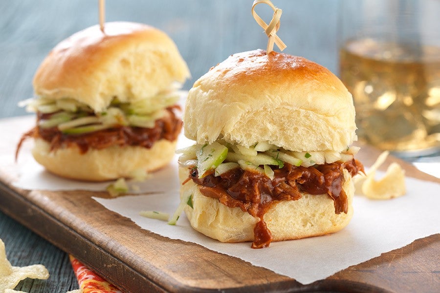 Hawaiian buns, turned into pulled pork sandwiches.