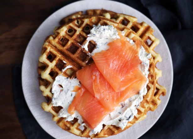 Savory waffles via @kingarthurflour