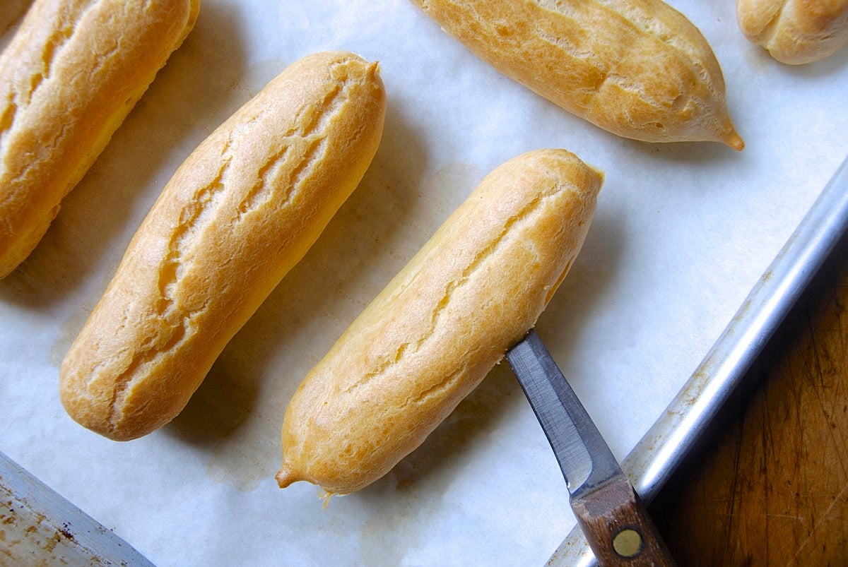 Dark Chocolate Eclairs Bakealong via @kingarthurflour