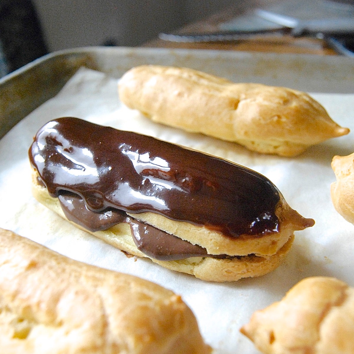 Dark Chocolate Eclairs Bakealong via @kingarthurflour