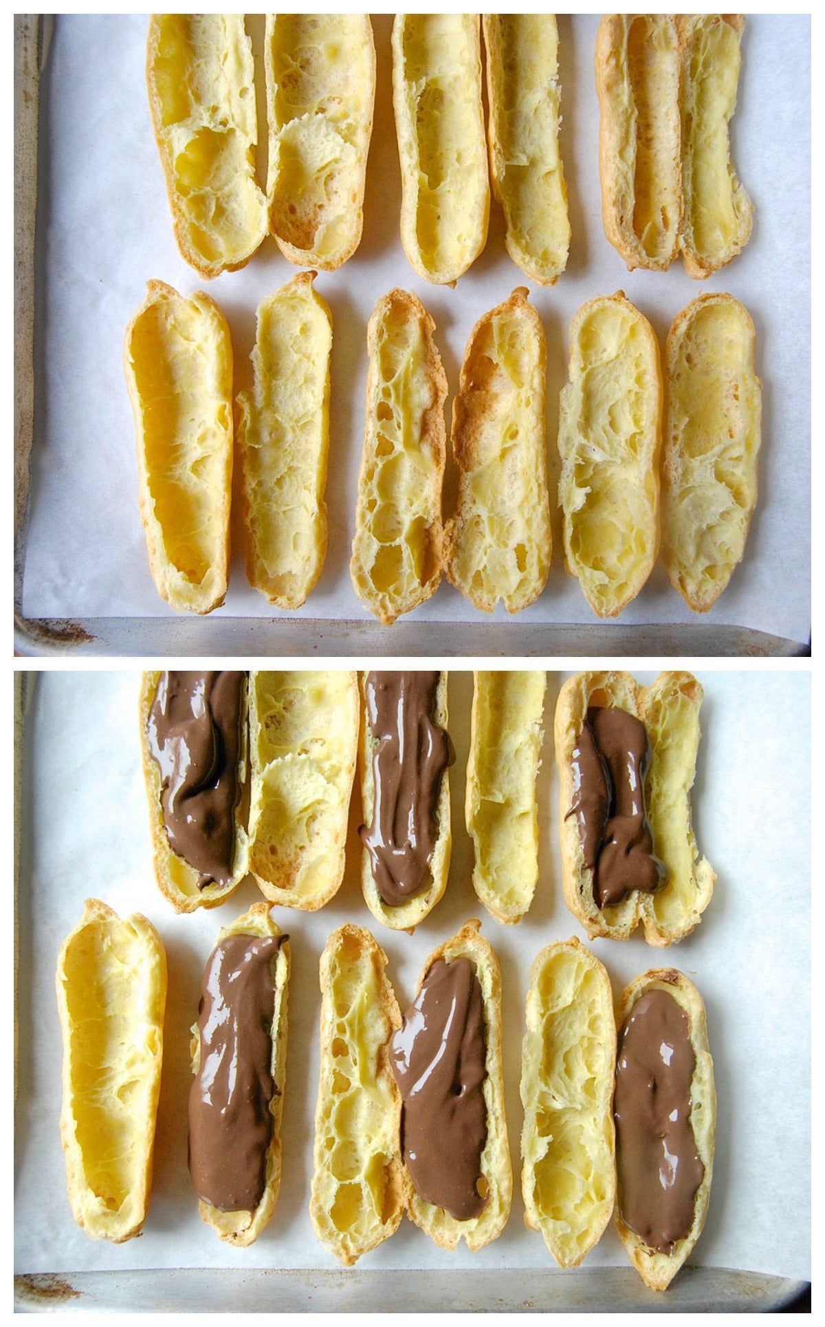 Dark Chocolate Eclairs Bakealong via @kingarthurflour