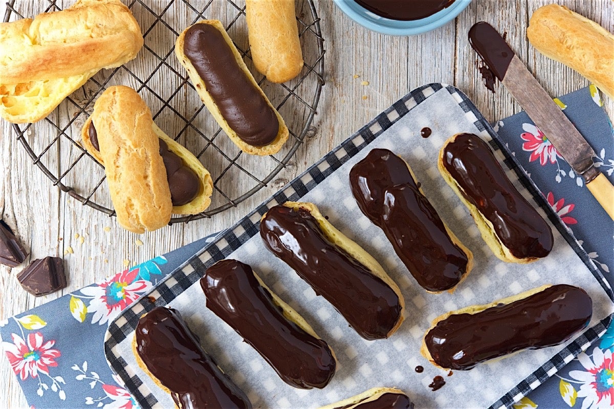 Dark Chocolate Eclairs Bakealong via @kingarthurflour