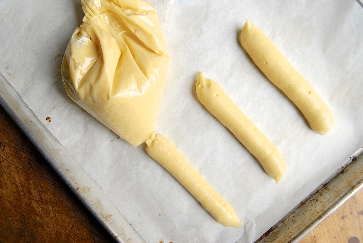 Dark Chocolate Eclairs Bakealong via @kingarthurflour