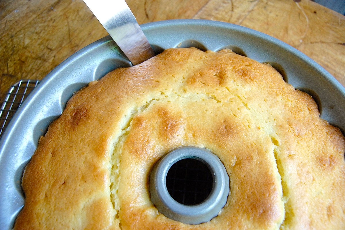 Cake stuck to bundt pan. I used a LOT of non-stick spray in non