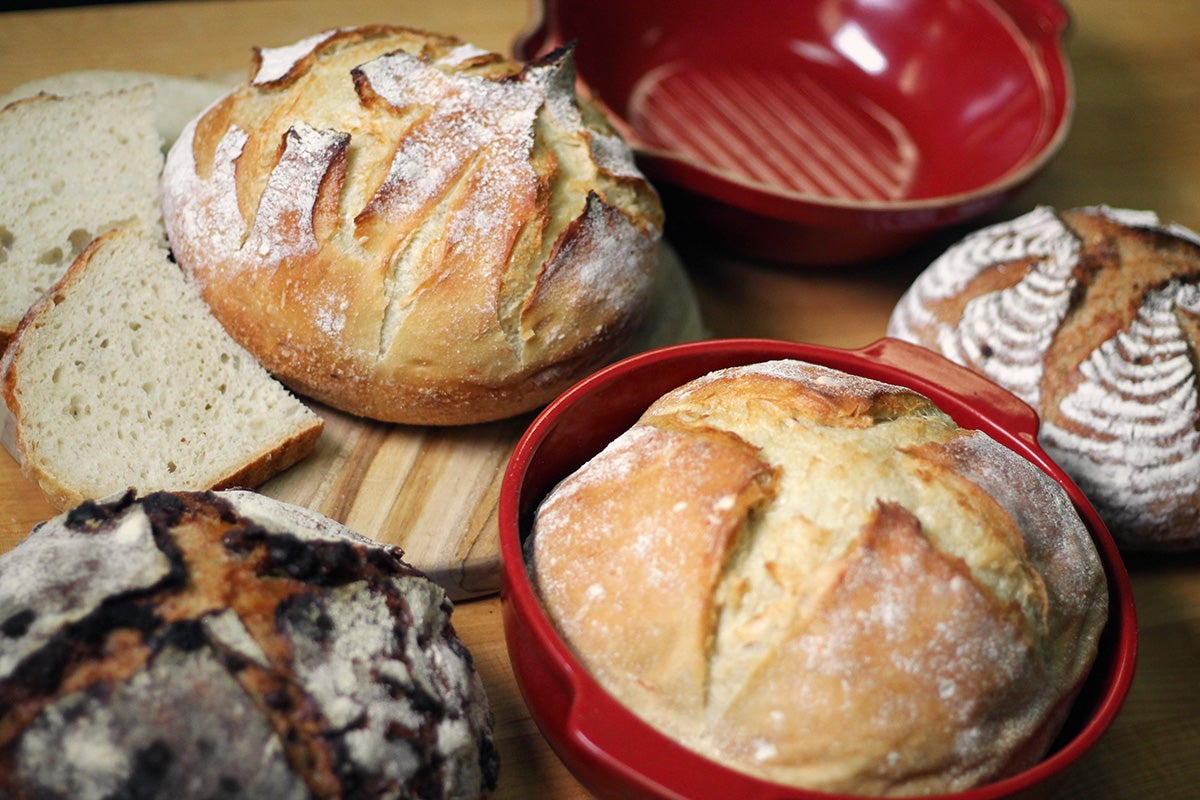 Bread baking in a Dutch oven