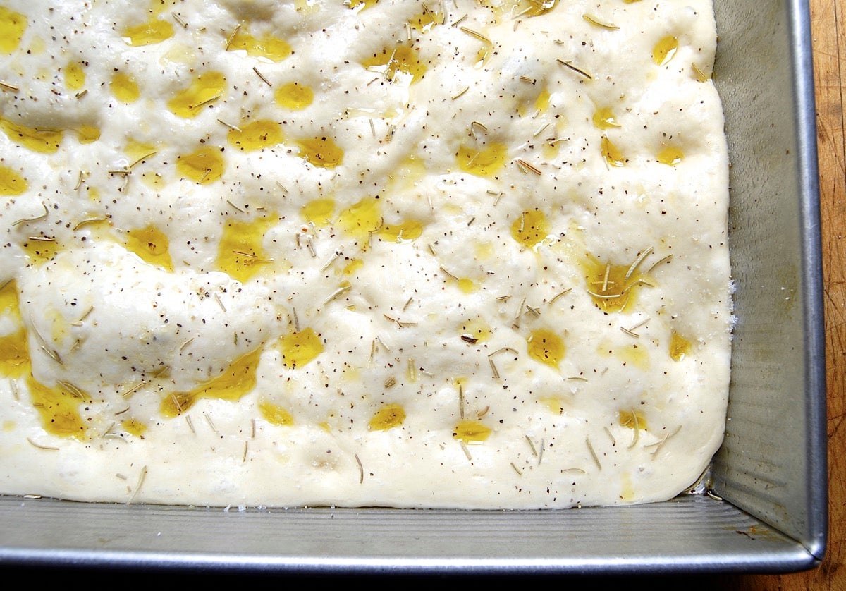 Golden Focaccia Bakealong via @kingarthurflour