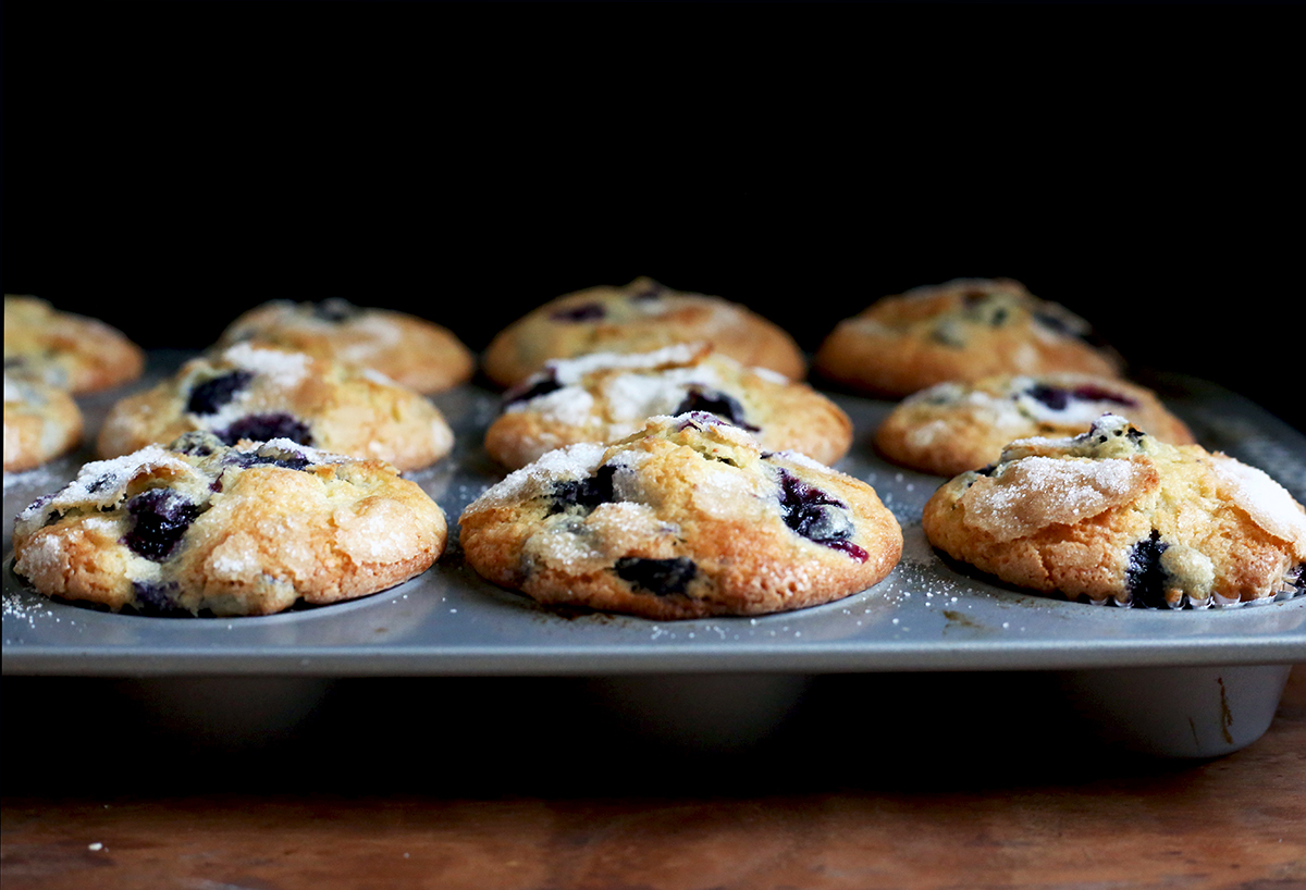 Blueberry muffins via @kingarthurflour
