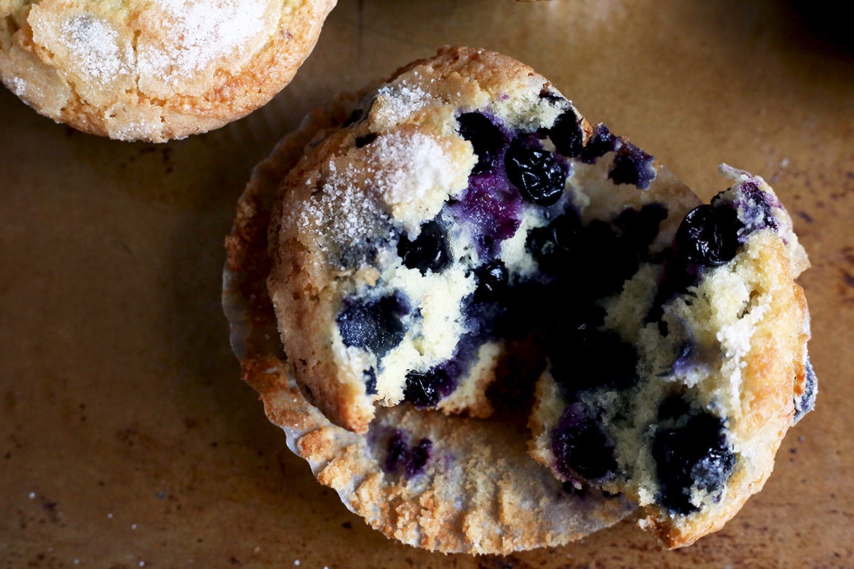 Blueberry muffins via @kingarthurflour