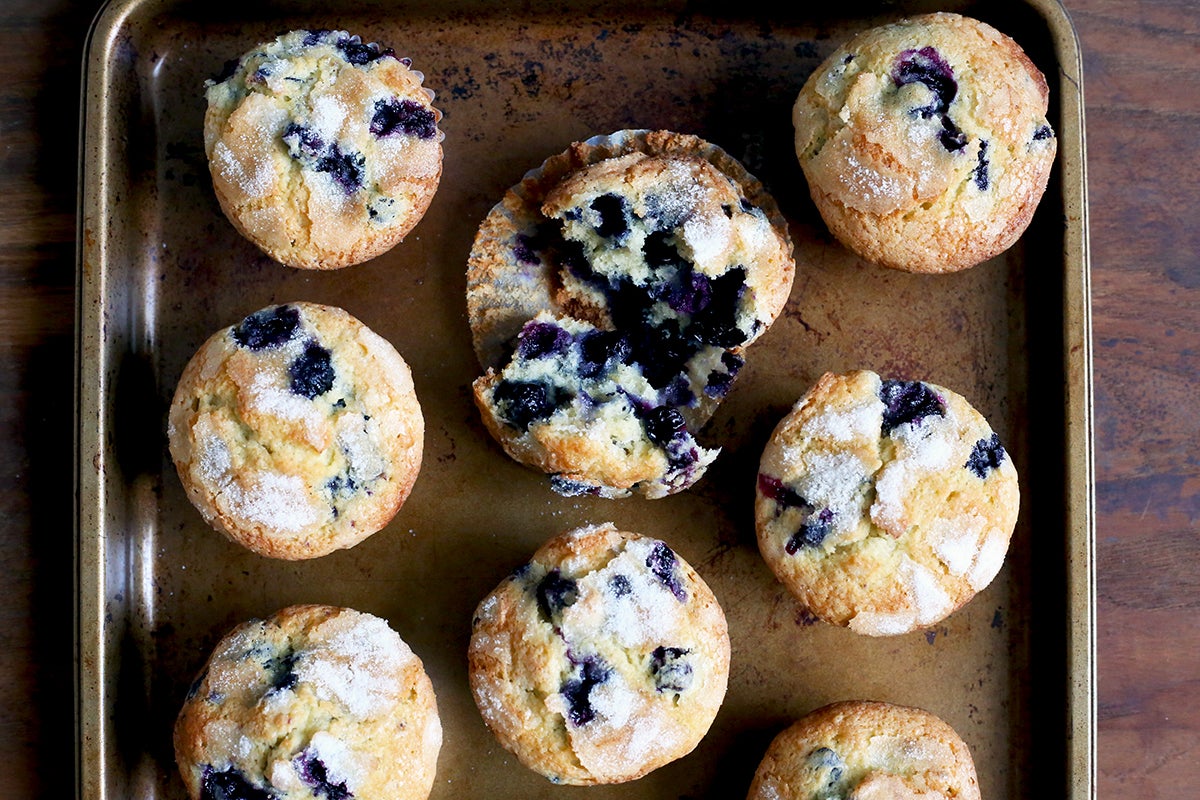 Blueberry muffins via @kingarthurflour