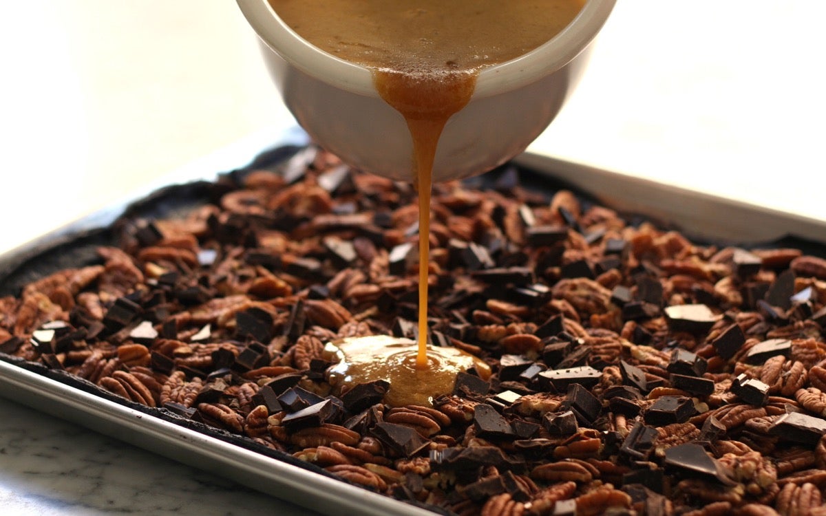 Chocolate Pecan Slab Pie via @kingarthurflour