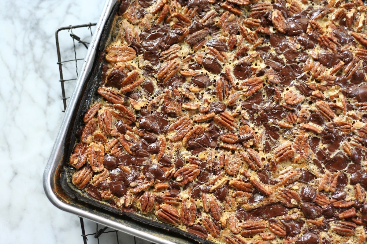 Chocolate Pecan Slab Pie via @kingarthurflour