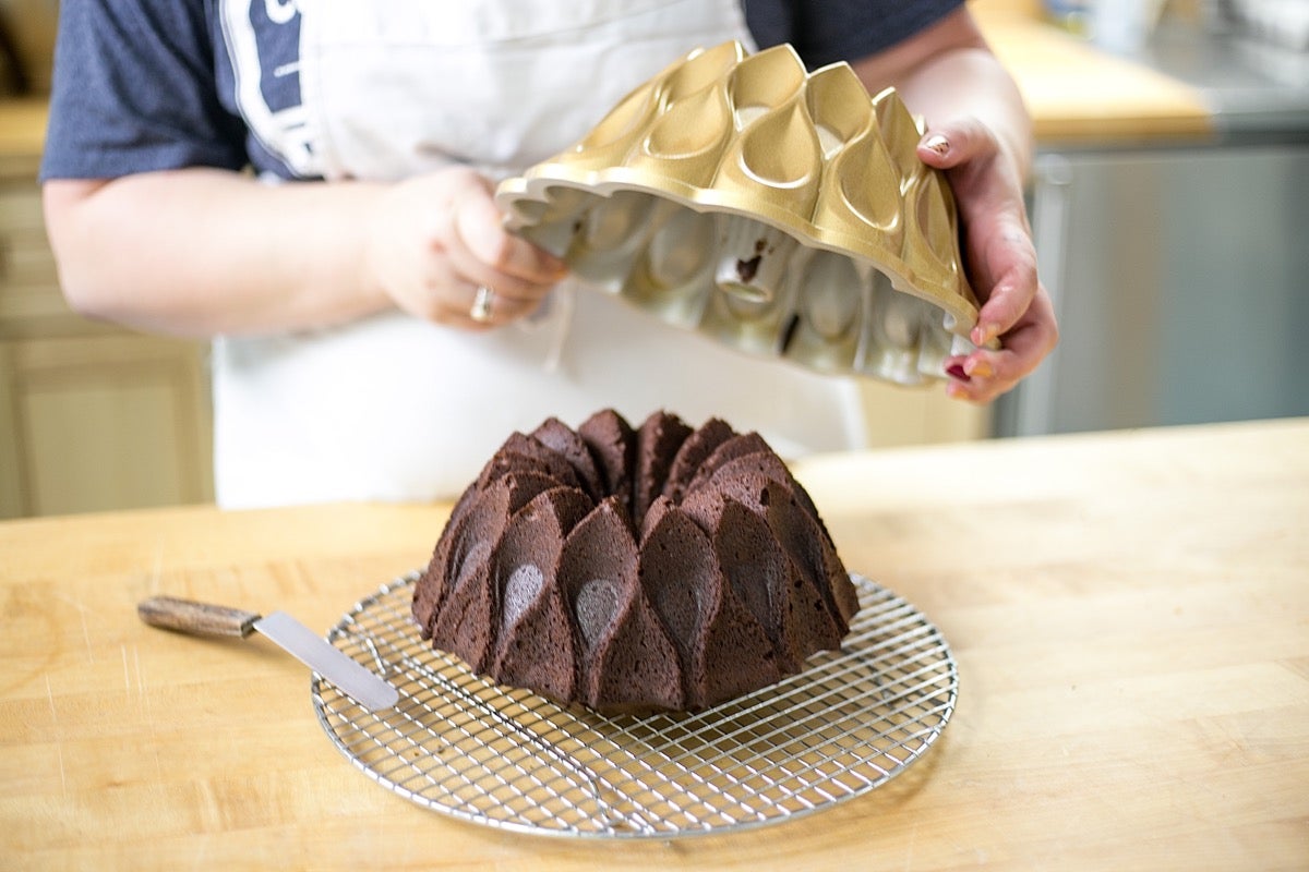 Cake stuck to bundt pan. I used a LOT of non-stick spray in non