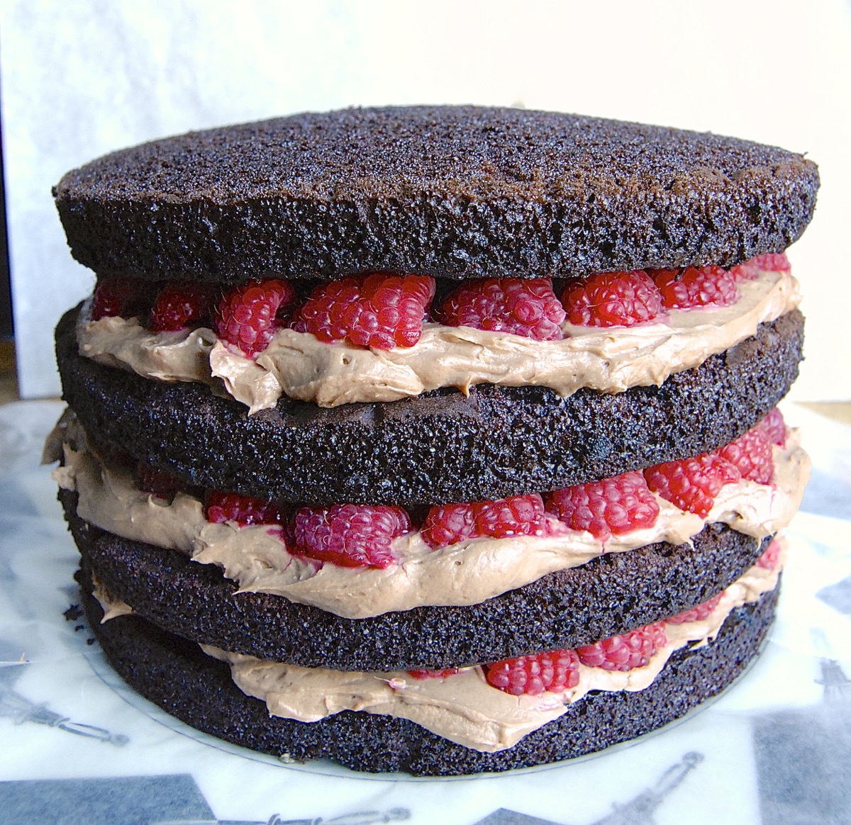 Chocolate Mousse Cake with Raspberries Bakealong via @kingarthurflour