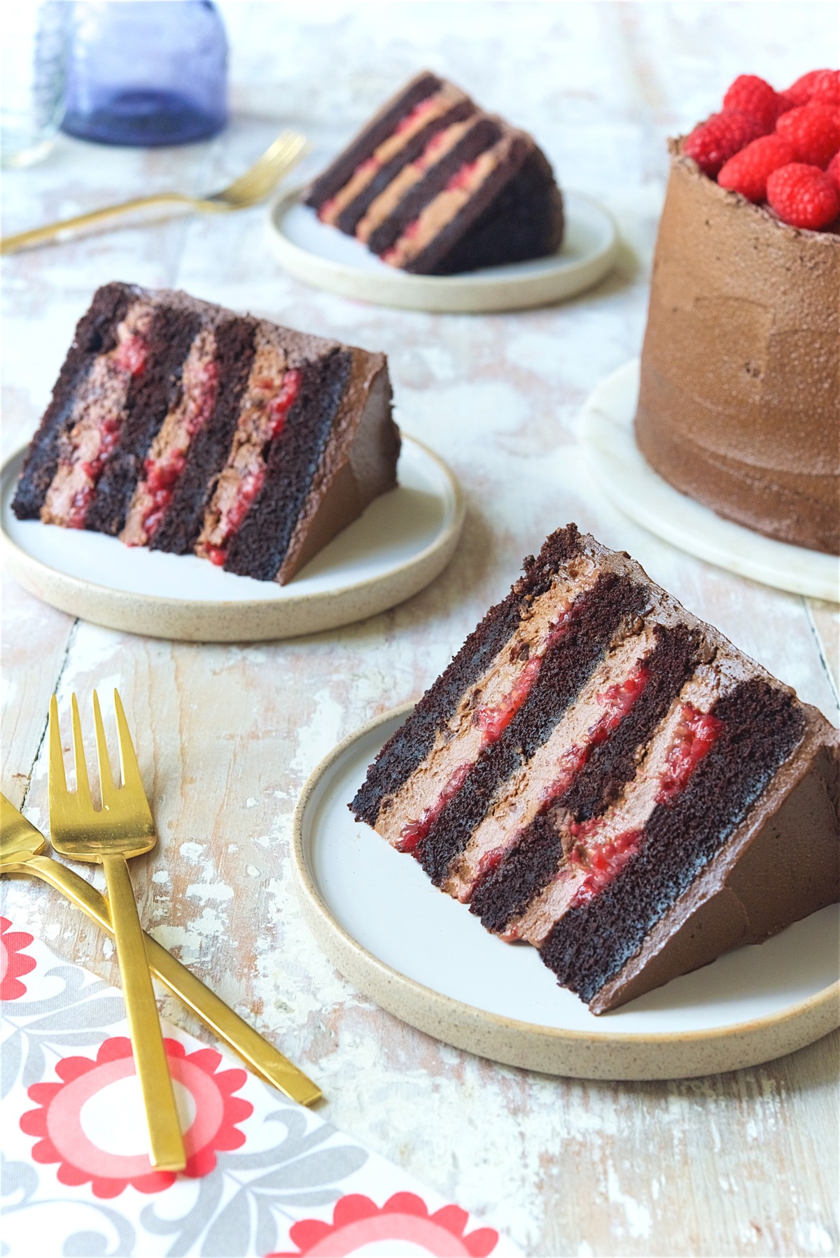Chocolate Mousse Cake with Raspberries Bakealong via @kingarthurflour