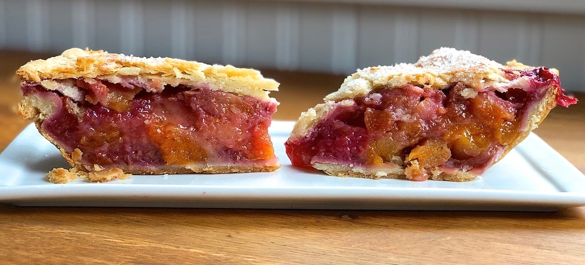 Comparison of two pie slices: super-flaky pie crust, with more flaky layers, vs. standard pie crust.