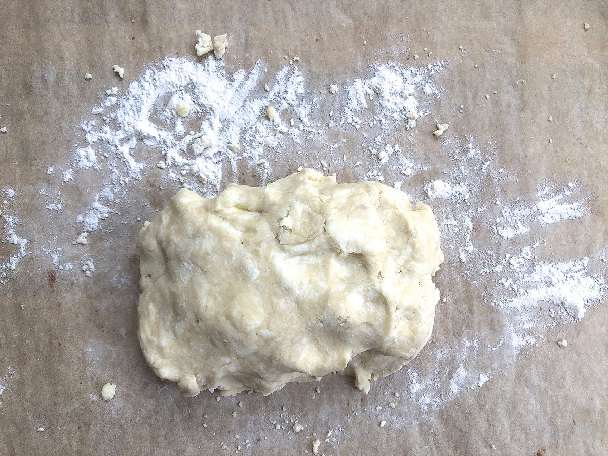 Super-flaky pie crust dough shaped into a log
