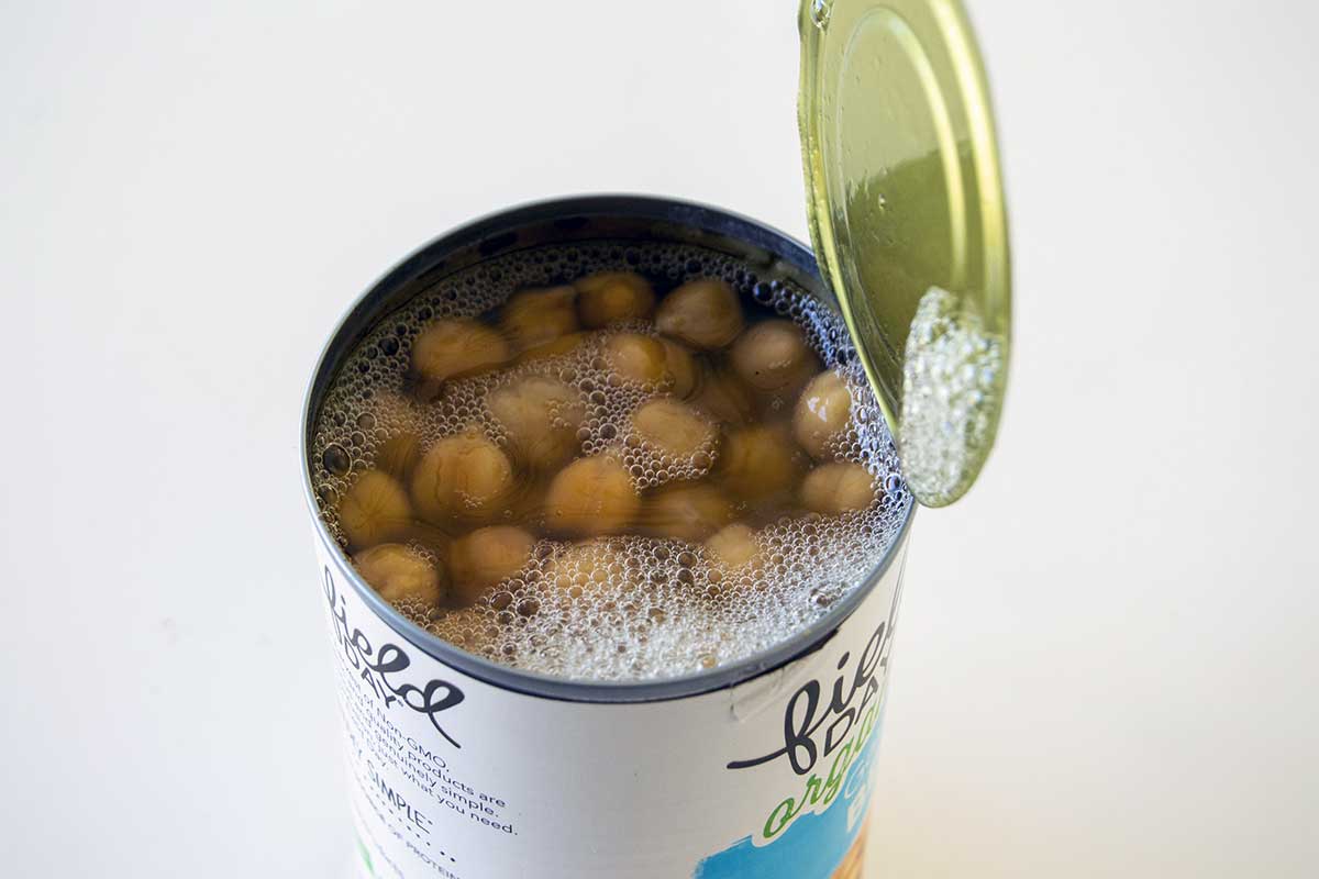 Opened can of chickpeas