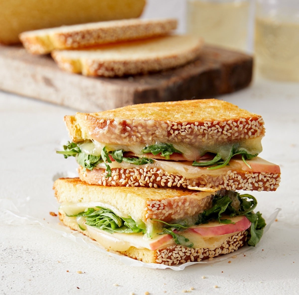 Grilled apple, cheddar, and arugula sandwich on Semolina Sandwich Bread