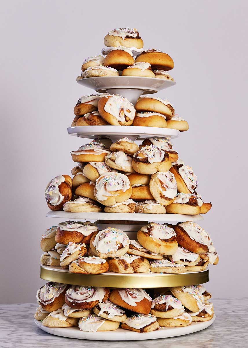 Final multi-tiered cinnamon roll tower