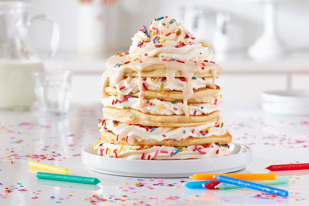 Confetti pancake stack on plate