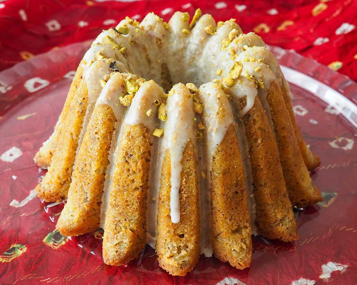 Glazed Bundt cake on serving platter