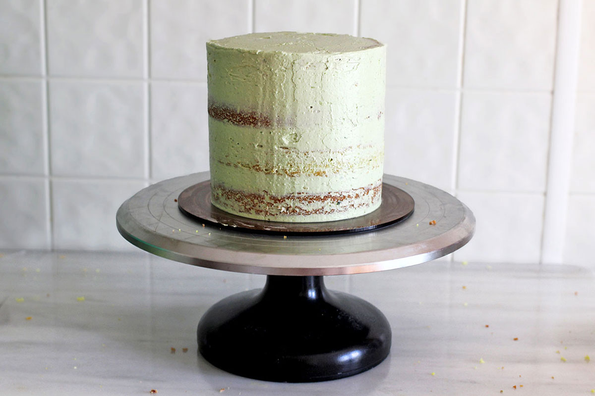 Checkerboard cake with crumb coating