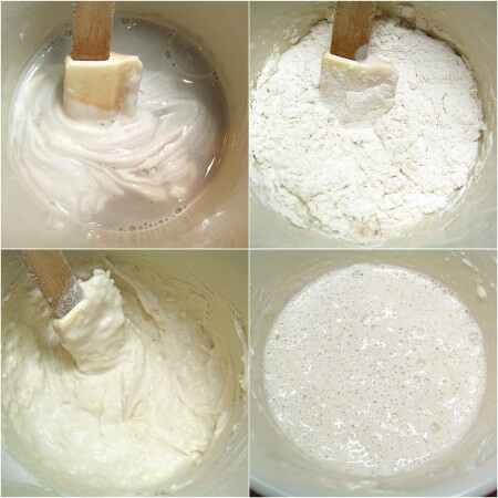 Collage of bread dough being made