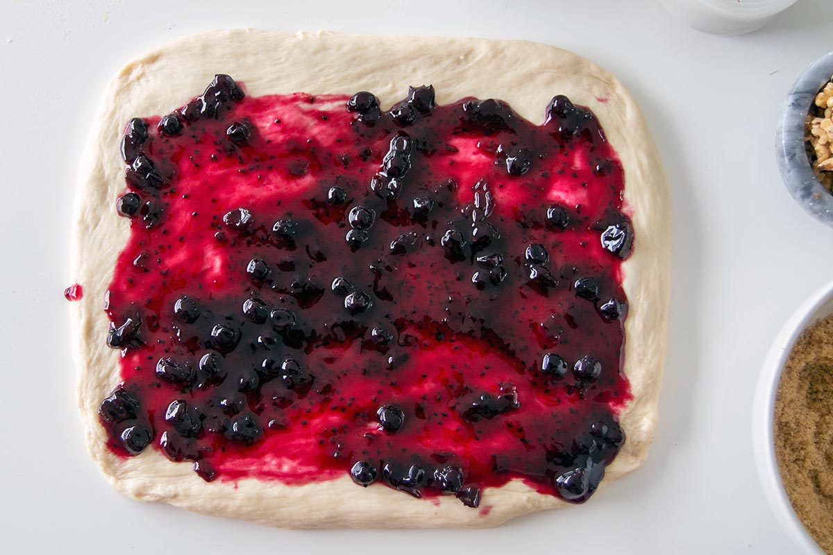 Roll dough covered with jam