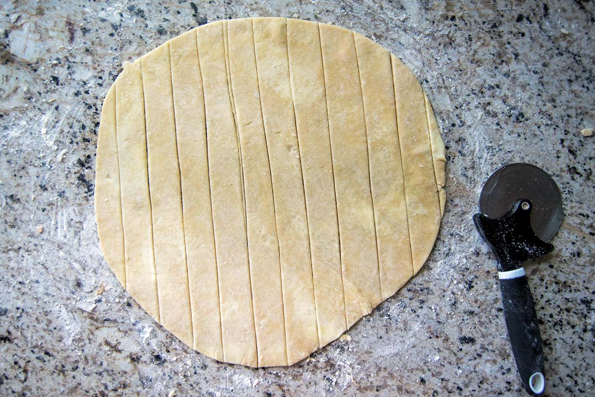 Circle of crust cut into strips
