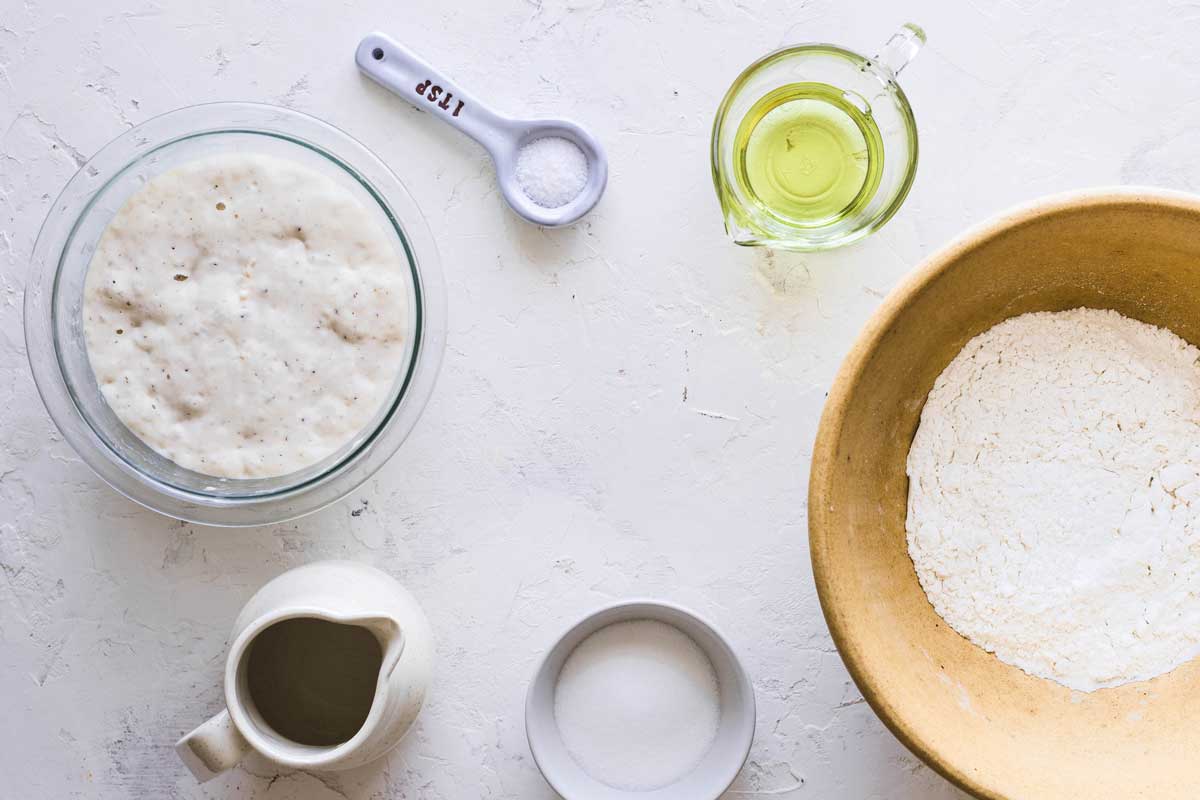 Pandesal ingredients, including bubbly starter