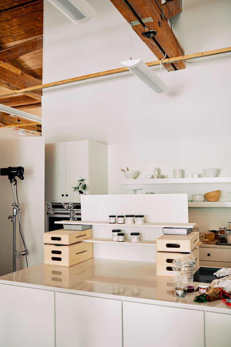 Photoshoot set up in studio's photography kitchen