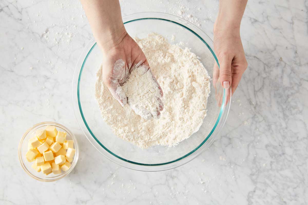 Pie crust dough with butter cut into it