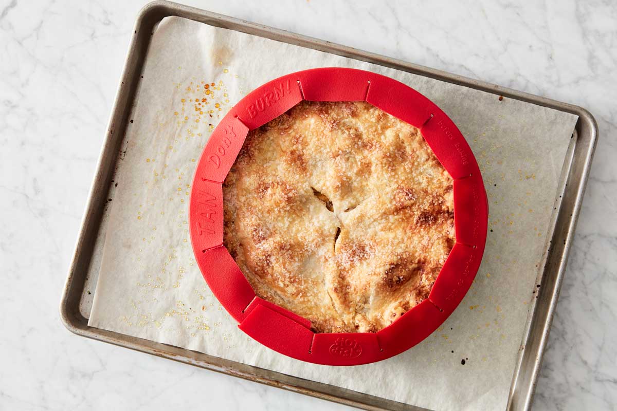 Baked pie with crust shield 