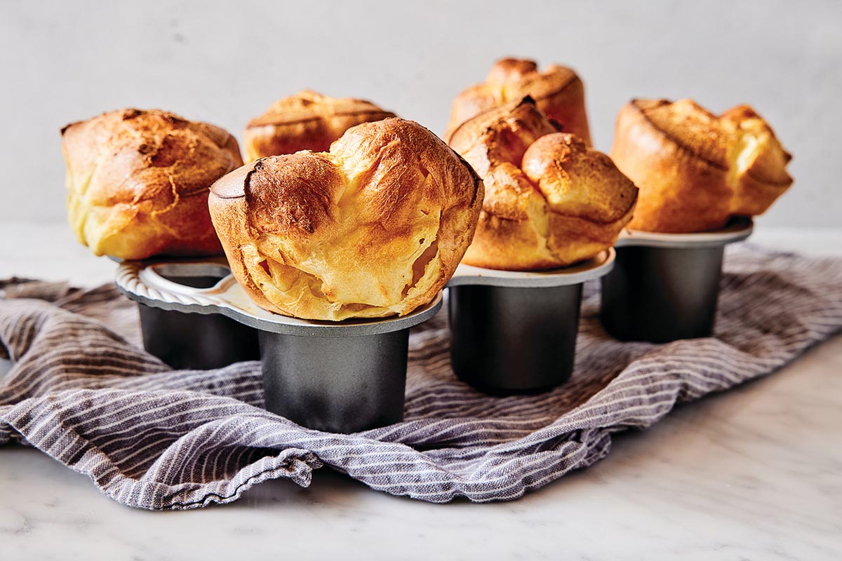 A tray of sourdough popovers fresh from the oven