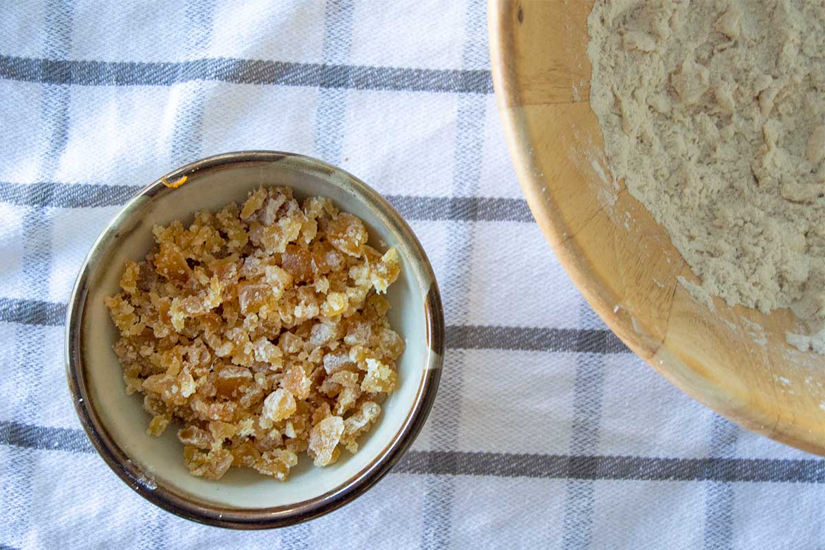 Small bowl of candied ginger 