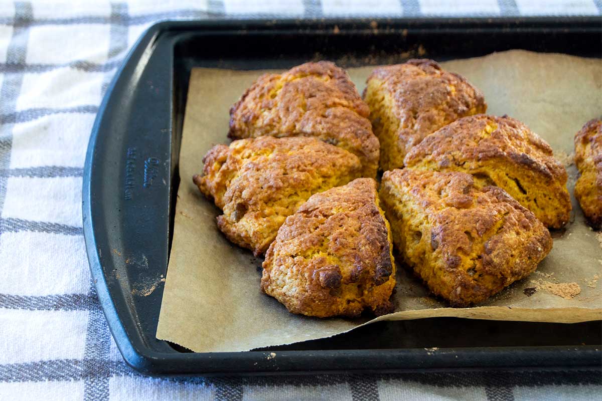 Baked scones on baking sheet