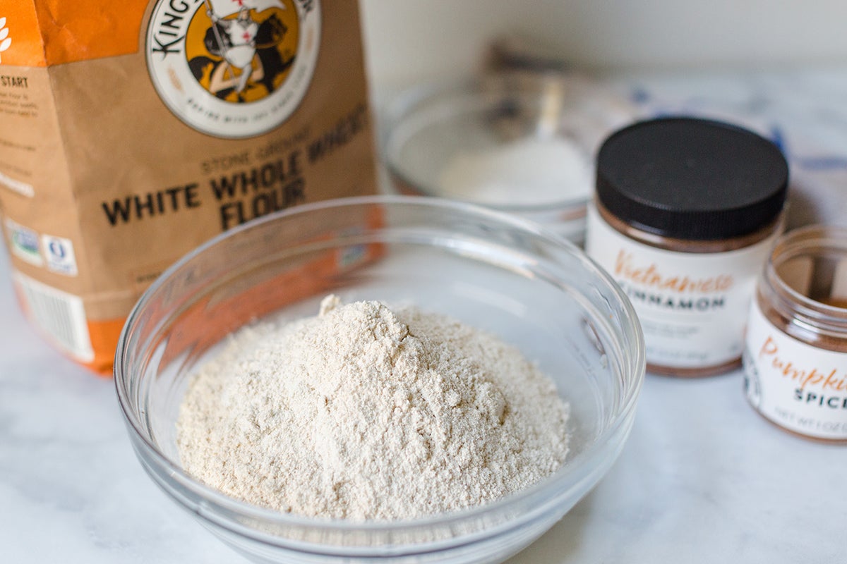 Flour and spices for a pumpkin Bundt cake