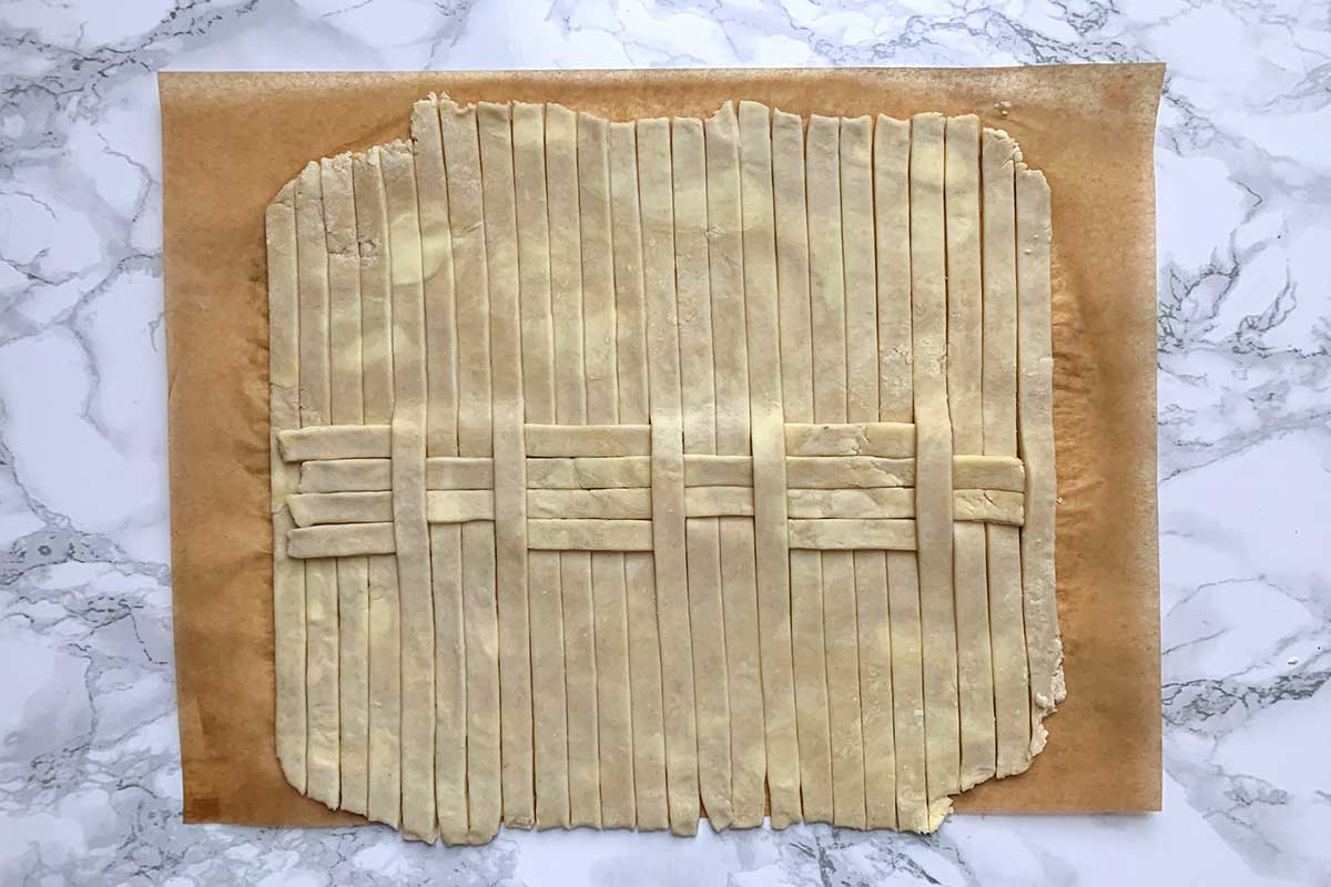 Same dough as previous image, with all vertical sheets unfolded 
