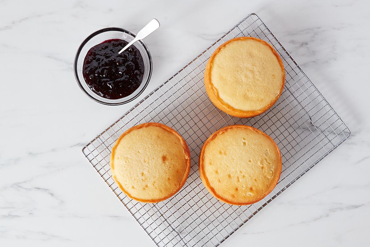 Cake layers on cooling rack