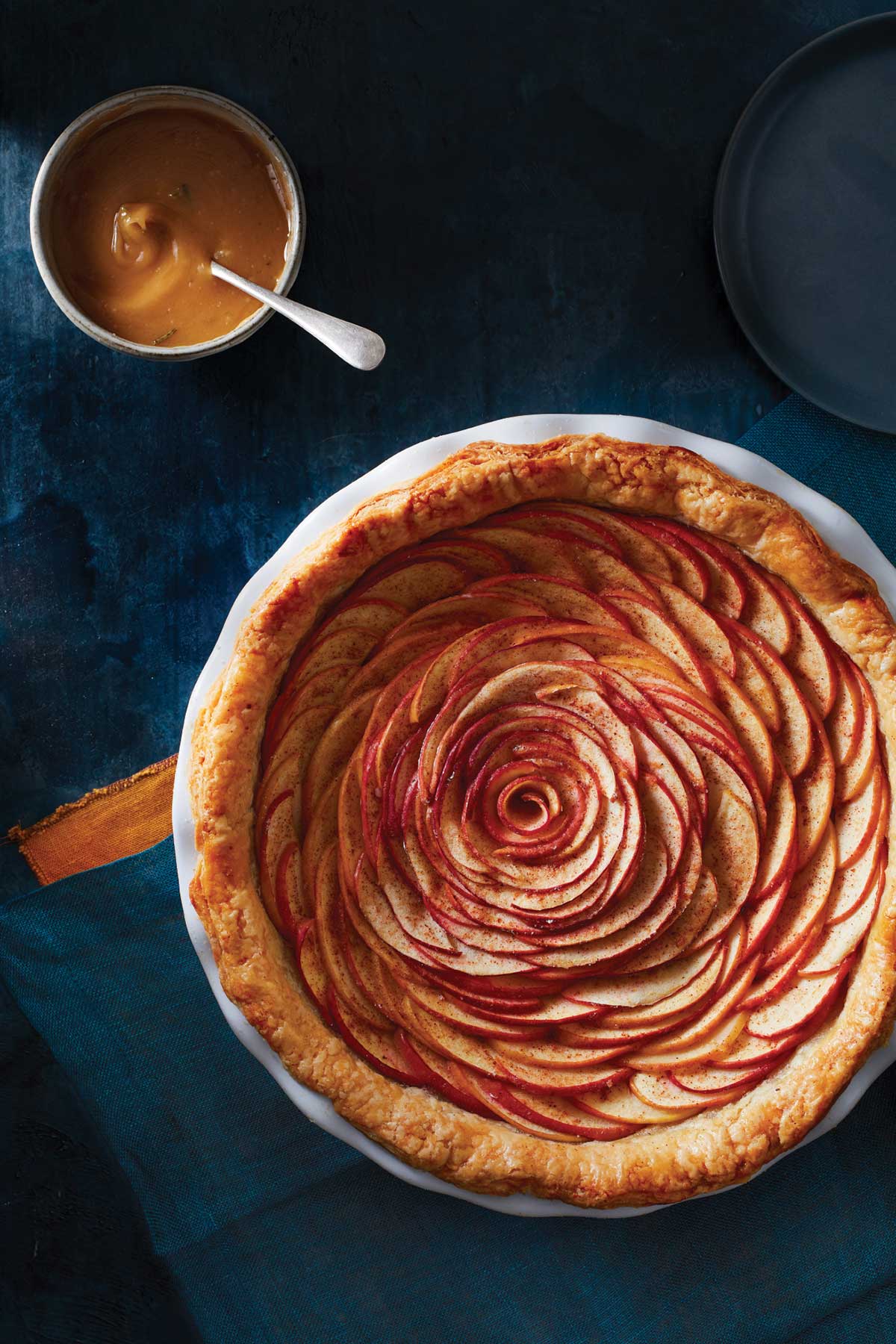 Flower shaped caramel apple pies with Rose flavored Chantilly