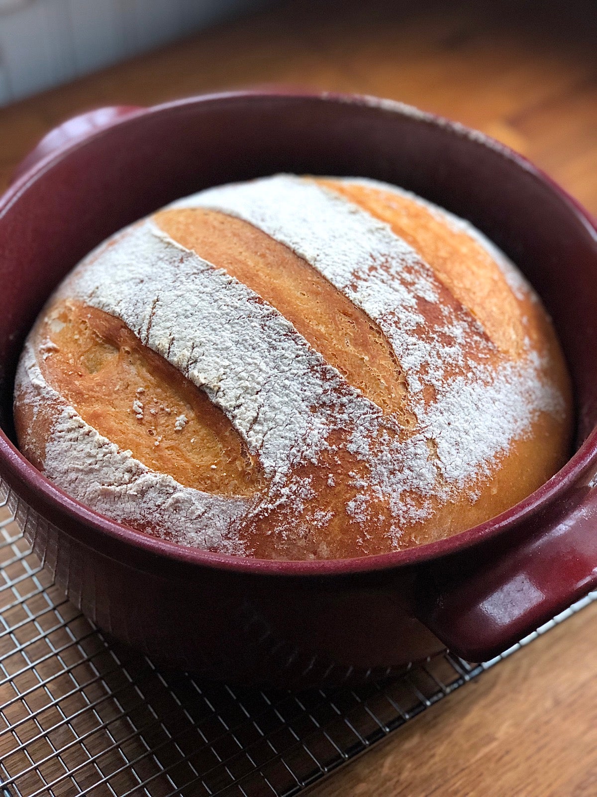 Rustic Sourdough Bread baked in a Dutch oven.