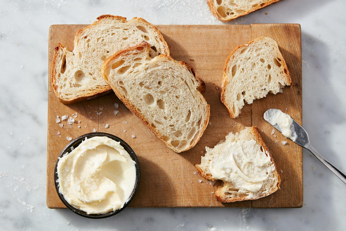 A loaf of sourdough bread cut into slices